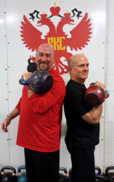 John Kalil and Mike Krivka with kettlebells