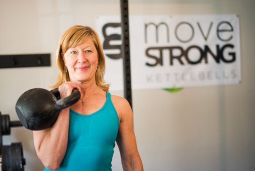 RKC Team leader Lori Crock with a heavy kettlebell