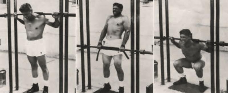 Louis Riecke practices Isometric weightlifting in the squat rack at three different bar heights