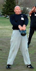 Mike Burgener, Notre Dame Football player, Champion weightlifter and head coach Junior Women's Weightlifting team practices with a Russian Kettlebell